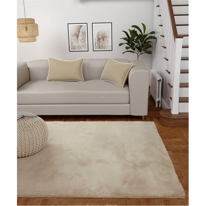 Hmc Home  Beige Luxe Faux Fur Rug Plain Natural in Size 150x200cm, Sports Direct