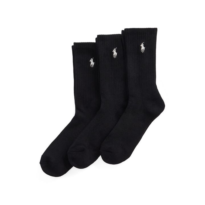 Polo Ralph Lauren Women's Black Cotton Three-Pack Crew Socks, Sports Direct