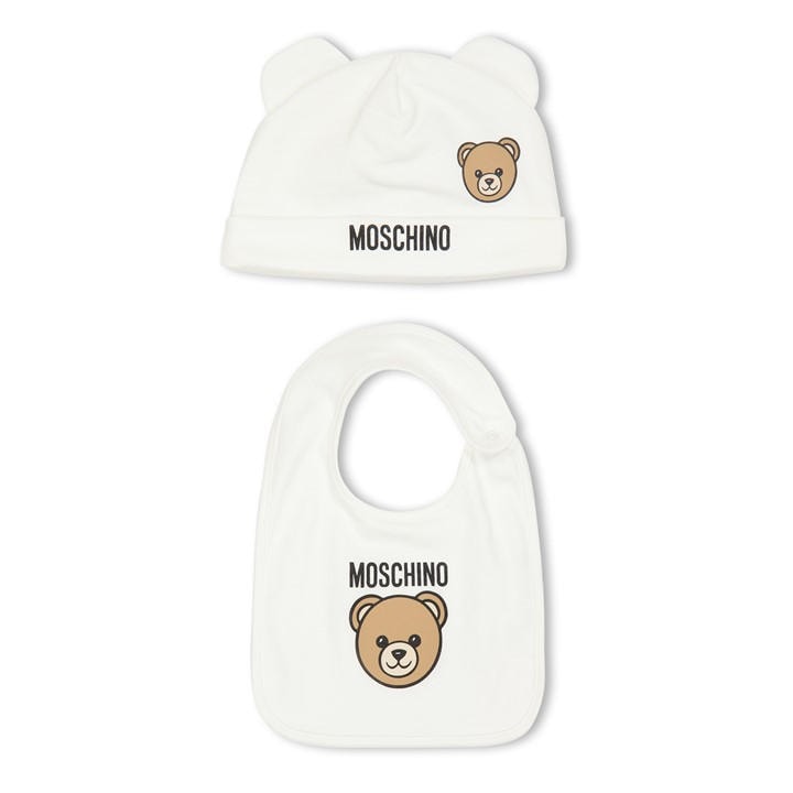 Moschino Girls Cream Kids' Hat And Bib Set Baby Bib in Size 1M (I), Sports Direct