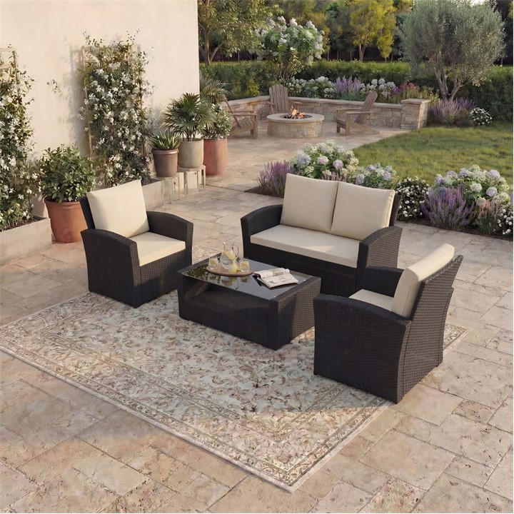 Lassic  Black Garden Vida Mylor  Rattan Set in Size 4 Seater, Sports Direct