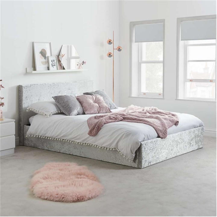 Birlea  Grey Berlin Ottoman Bed In Crushed Velvet in Size Double, Sports Direct