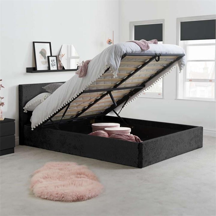 Birlea  Black Berlin Ottoman Bed In Crushed Velvet in Size King, Sports Direct
