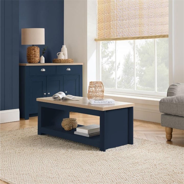 Birlea  Navy Blue & Oak Highgate Coffee Table, Sports Direct