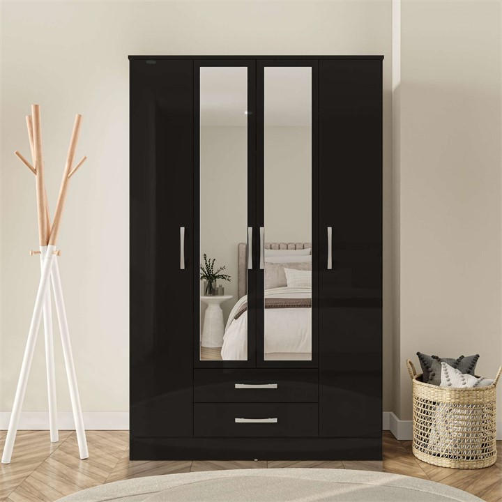 Birlea  Black Lynx 4 Door 2Drw/Mirror W, Sports Direct