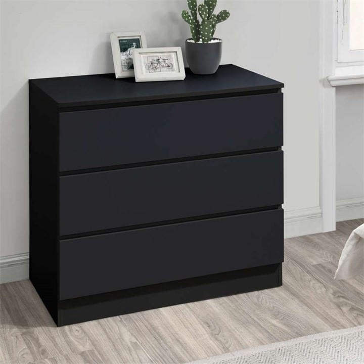 Birlea  Black Oslo 3 Drawer Chest, Sports Direct