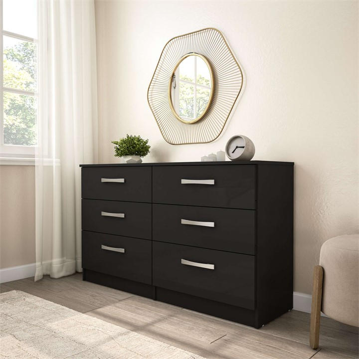 Birlea  Black Lynx 6 Drawer Chest, Sports Direct