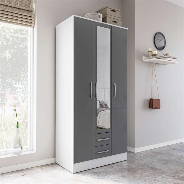 Birlea  White Lynx 3 Door 2 Drawer With Mirror, Sports Direct