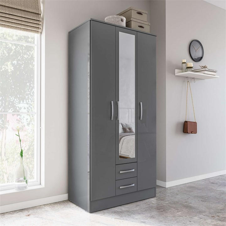 Birlea  Grey Lynx 3 Door 2 Drawer With Mirror, Sports Direct