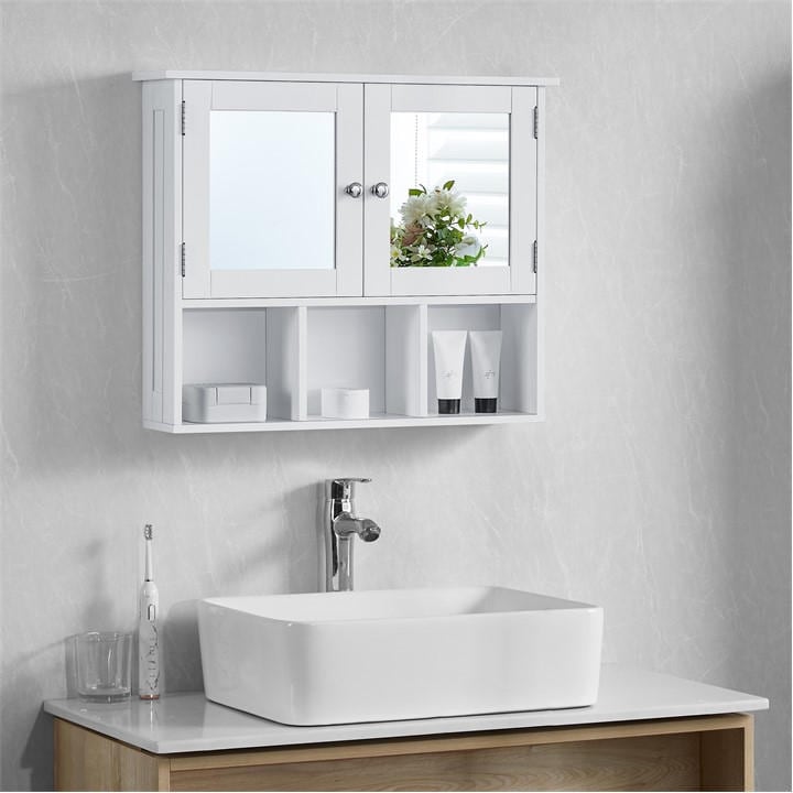 Lassic  White Priano 2 Door Mirrored Wall Cabinet 3 Compartment, Sports Direct