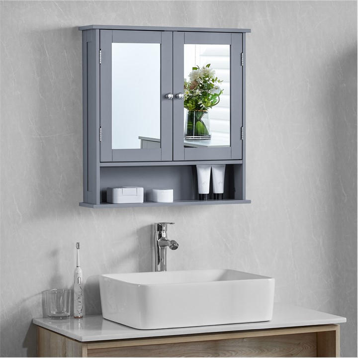 Lassic  Grey Priano 2 Door Mirrored Wall Cabinet With Shelf, Sports Direct