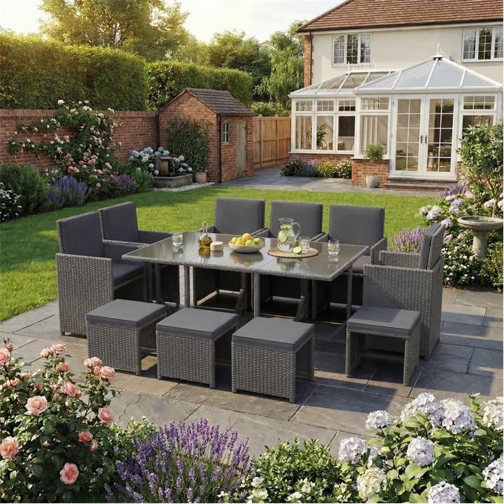 Lassic  Grey Garden Vida Cuba 10 Seater Rattan Set, Sports Direct