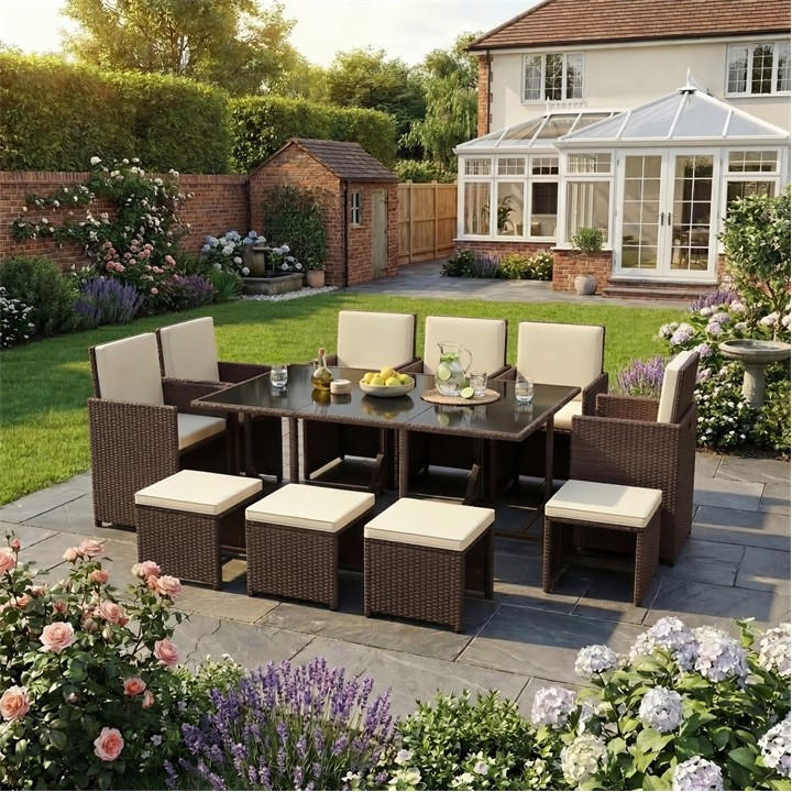 Lassic  Brown Garden Vida Cuba 10 Seater Rattan Set, Sports Direct