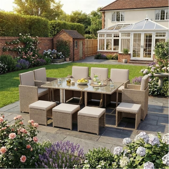 Lassic  Beige Garden Vida Cuba 10 Seater Rattan Set, Sports Direct