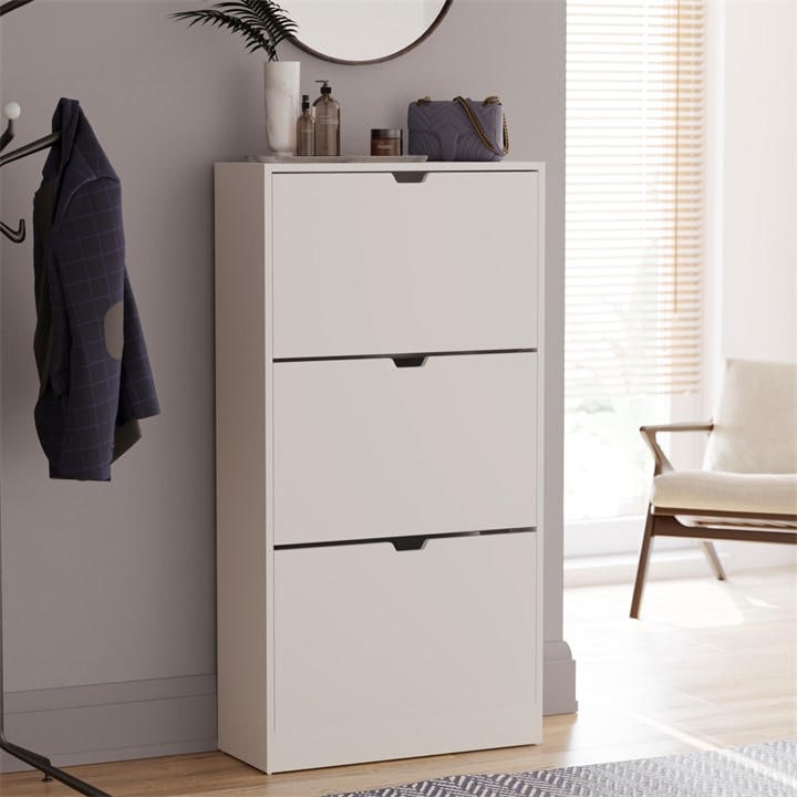 Lassic  White Vida Designs 3 Drawer Shoe Cabinet (Handless), Sports Direct