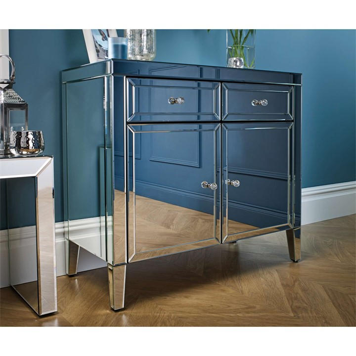 Birlea Mirrored Sideboard Valencia 2 Drawer 2 Door Bevelled Glass Modern in Silver - Image 2
