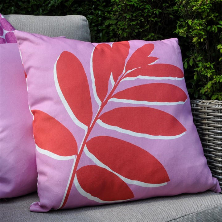 Fusion  Pink Leaf Print Indoor Outdoor Filled Cushion in Size 43, Sports Direct