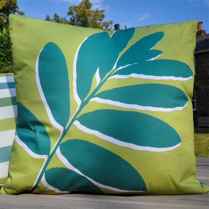 Fusion  Green Leaf Print Indoor Outdoor Filled Cushion in Size 43, Sports Direct