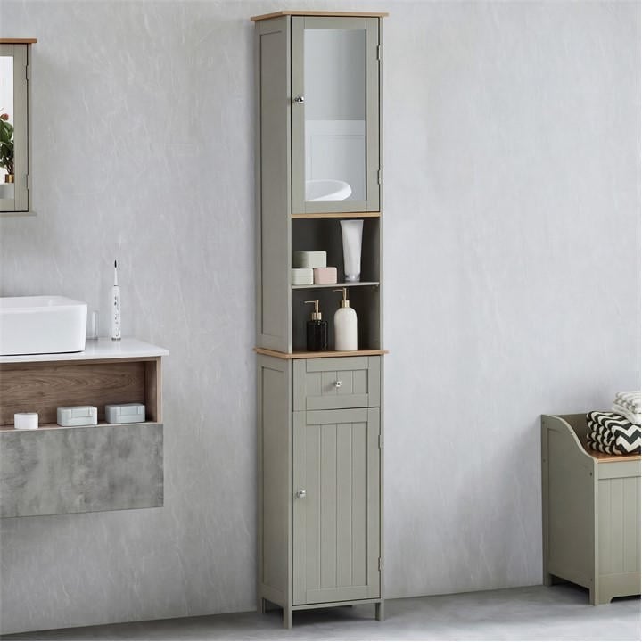 Lassic  Grey Bath Vida Priano 2 Door Tall Cabinet With Mirror, Sports Direct