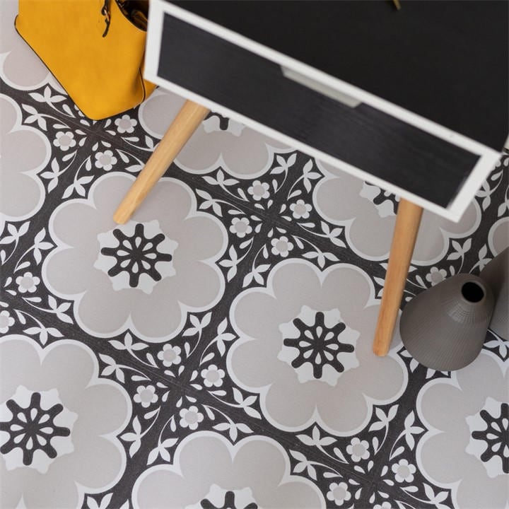 Floor Pops  Black Self Adhesive Vinyl Floor Tiles Daphne in Size 1.86 SQM, Sports Direct