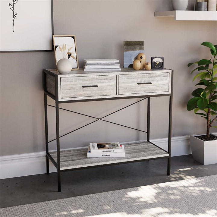 Lassic  Grey Vida Designs Brooklyn 2 Drawer Console Table, Sports Direct