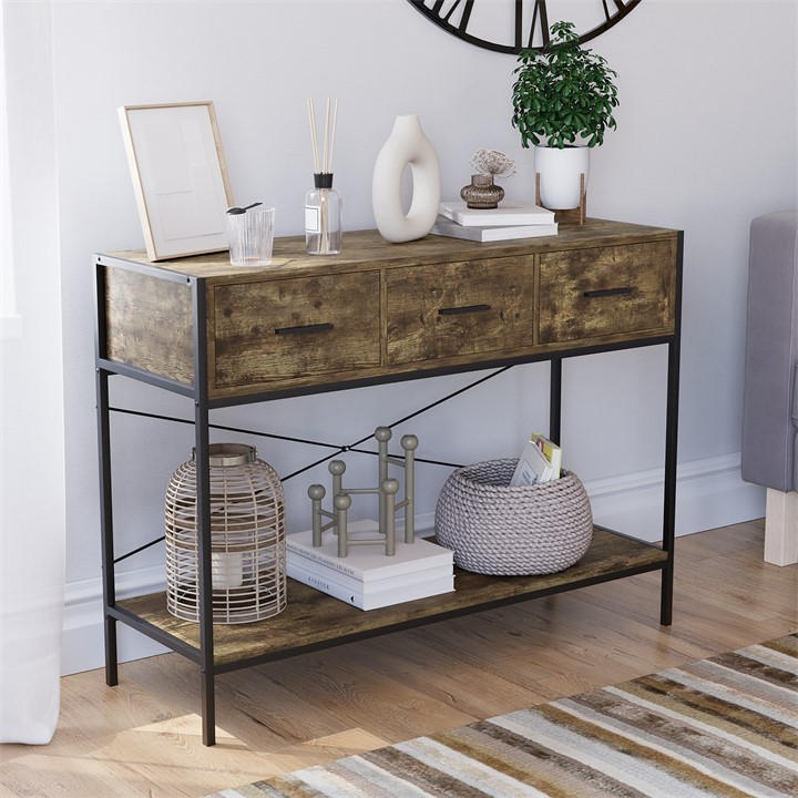 Lassic  Brown Vida Designs Brooklyn 3 Drawer Console Table, Sports Direct
