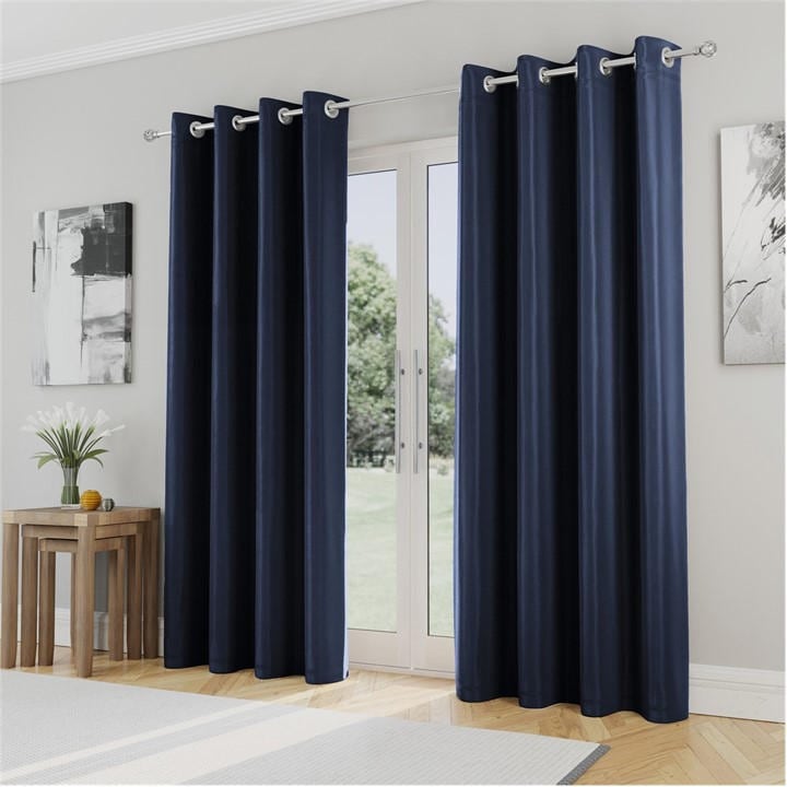 Enhanced Living  Blue Plain Supersoft Thermal Blockout Eyelet Curtains in Size 90x90 Inch, Sports Direct