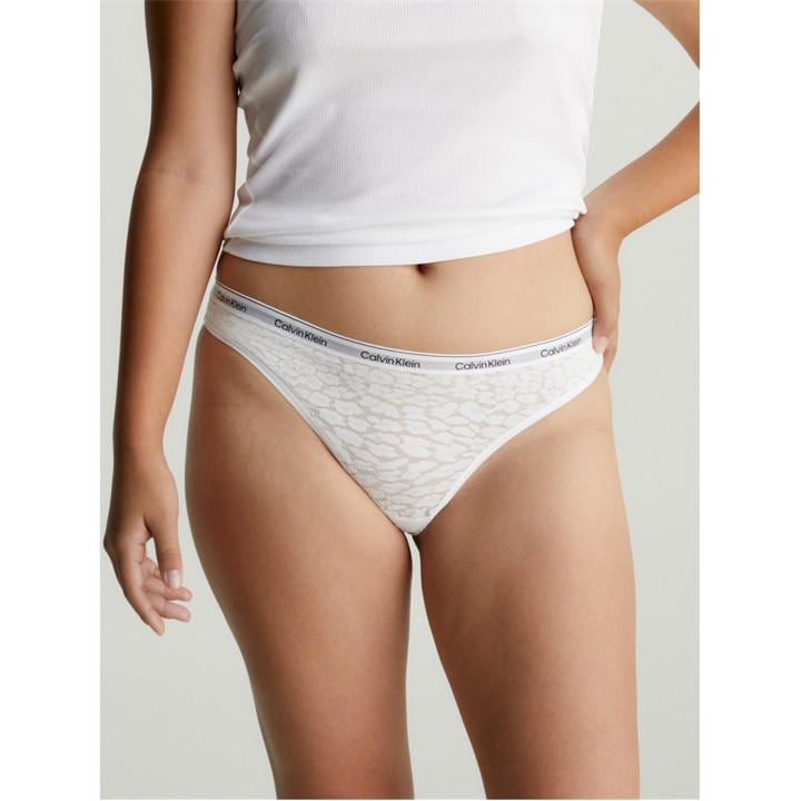 Calvin Klein Women's White Lace Brazilian Thong in Size 8, Sports Direct