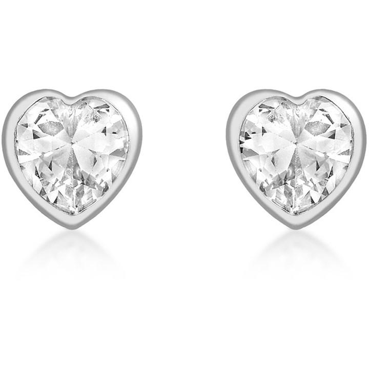 Be You Women's Silver 9Ct White Gold Cz Heart Studs, Sports Direct