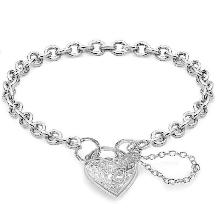 Be You Women's Silver Sterling Belcher Heart Padlock Bracelet, Sports Direct