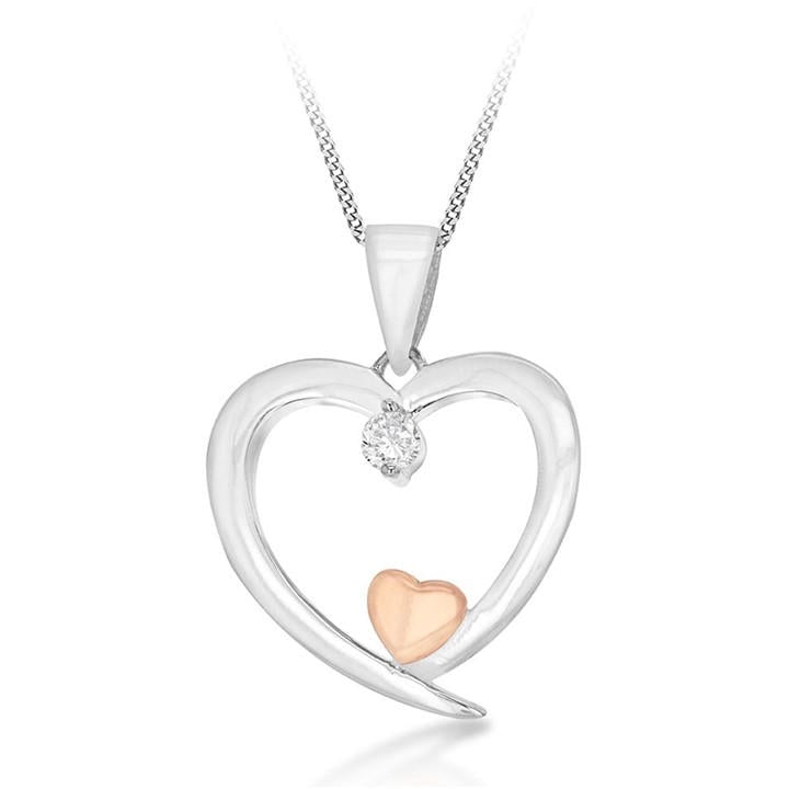 Be You Women's Silver Sterling Open 2Heart Necklace, Sports Direct