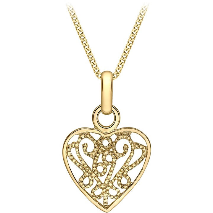 Be You Women's Gold 9Ct Milgrain Heart Necklace, Sports Direct