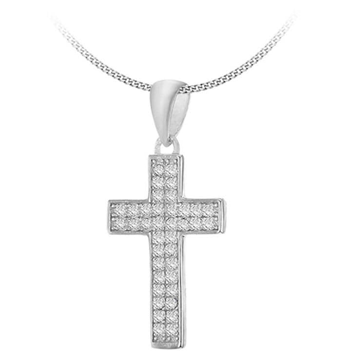 Be You Women's Silver Sterling Cz Cross Necklace, Sports Direct