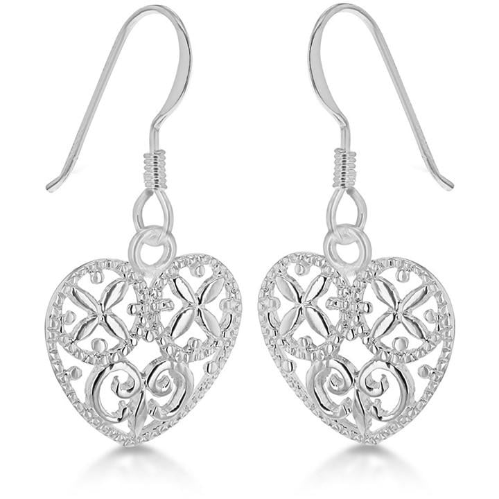 Be You Women's Silver Sterling Filigree Heart Drop Earrings, Sports Direct