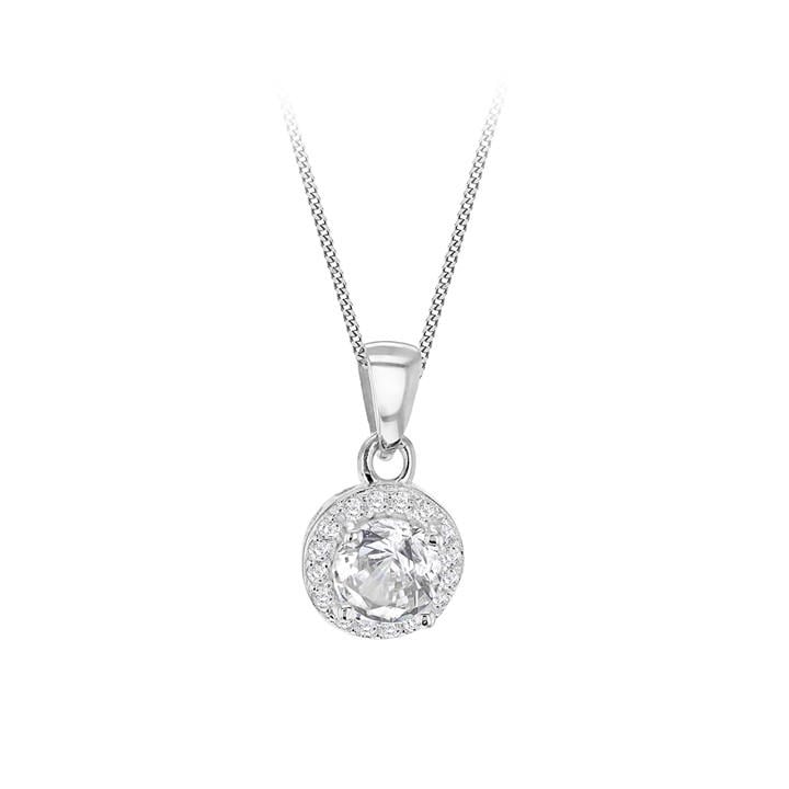 Be You Women's Silver Sterling Cz Halo Necklace, Sports Direct