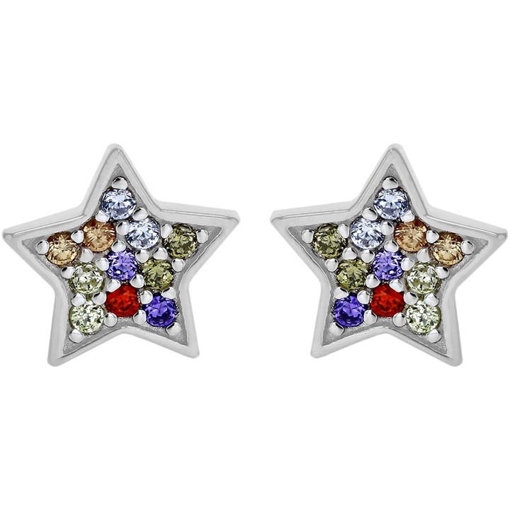 Be You Women's Silver Sterling -Coloured Cz Star Studs, Sports Direct