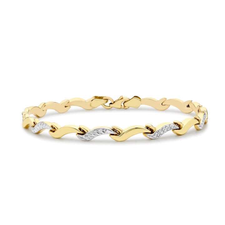 Be You Women's Gold 9Ct 2-Colour Wave-Link Bracelet, Sports Direct