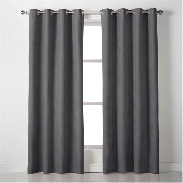 Alan Symonds  Grey Velvet Chenille Eyelet Ring Top Curtains in Size 142x229cm, Sports Direct