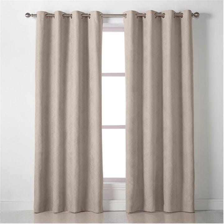 Alan Symonds  Beige Velvet Chenille Eyelet Ring Top Curtains in Size 142x229cm, Sports Direct