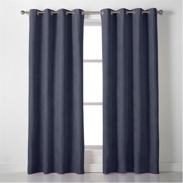 Alan Symonds  Blue Velvet Chenille Eyelet Ring Top Curtains in Size 142x229cm, Sports Direct