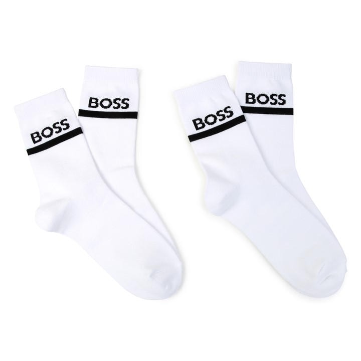 Boss Boys White Logo Print Socks  in Size 13 - 14 Years, Sports Direct