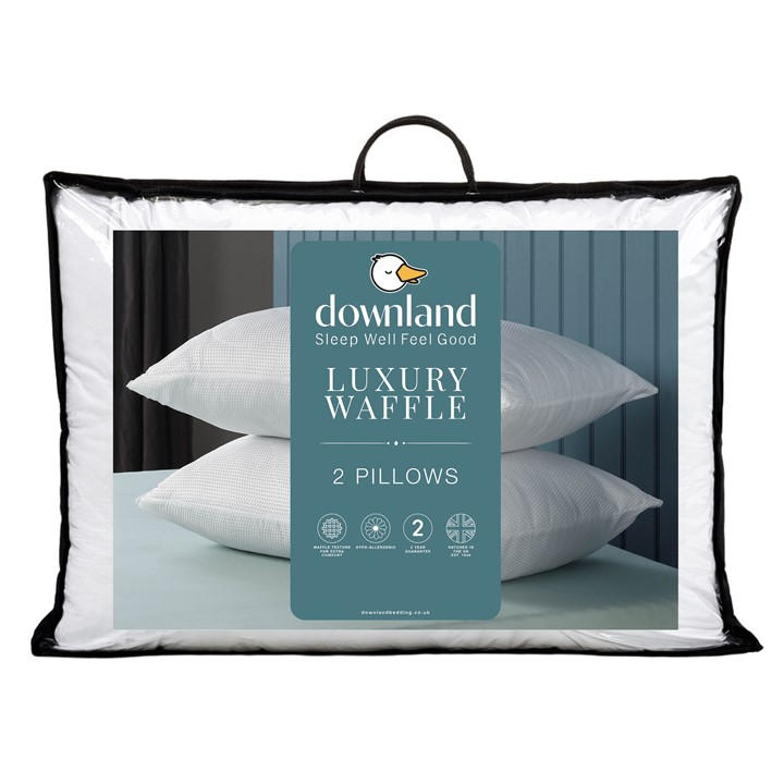 Downland  White Luxury Waffle Pillow Pair, Sports Direct