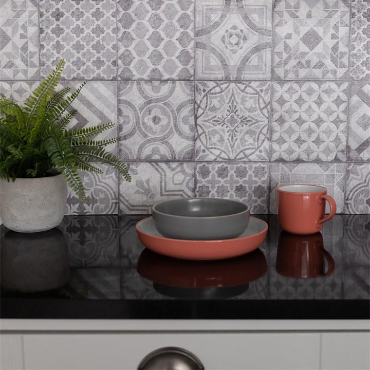 D C Fix  Grey 3D Splashback Wallpaper Moroccan Tiles, Sports Direct