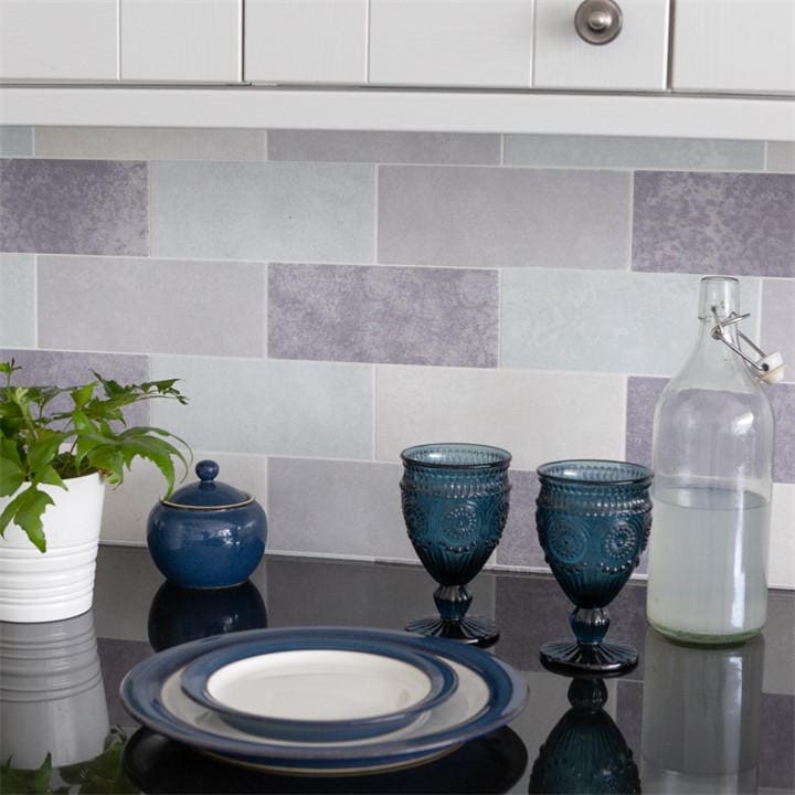 D C Fix  Blue 3D Splashback Wallpaper Pastel Tiles, Sports Direct
