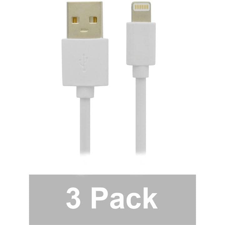 Grab N Go  White Usb A To Lightning Cables - 2M - 3 Pack in Size 2 Metre, Sports Direct