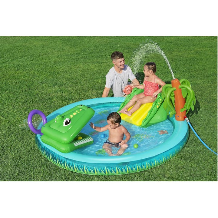 Bestway  Kids Blue Crocodile Cove Inflatable Paddling Pool With Play Centre, Sports Direct