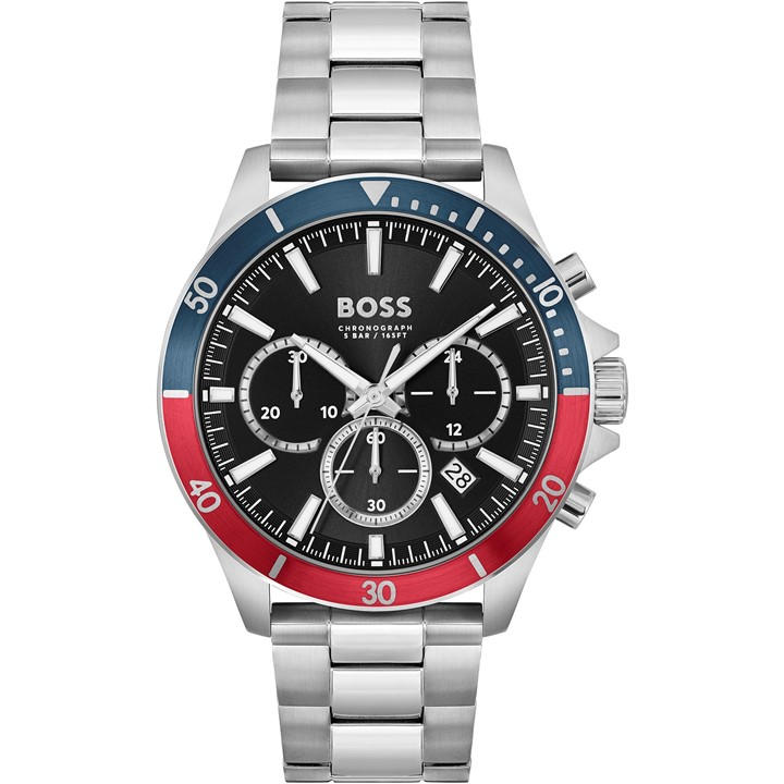 Boss Men's Silver Troper Chronograph 44Mm Water Resistant Analogue Quartz Watch, Sports Direct