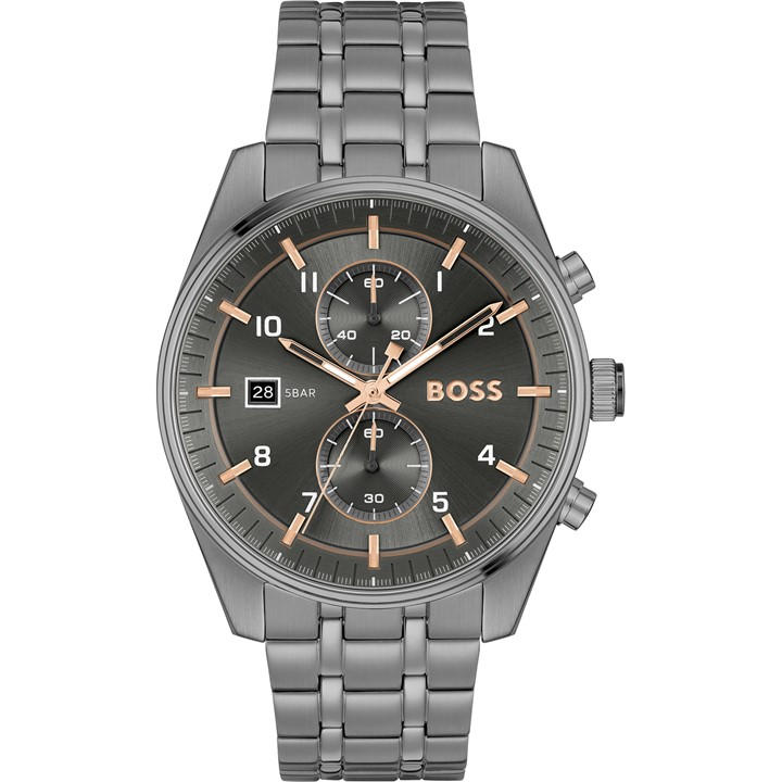 Photos - Wrist Watch Hugo Boss Boss Men's Skytraveller 44mm Chronograph Water Resistant Analogue Quartz Watch - Silver