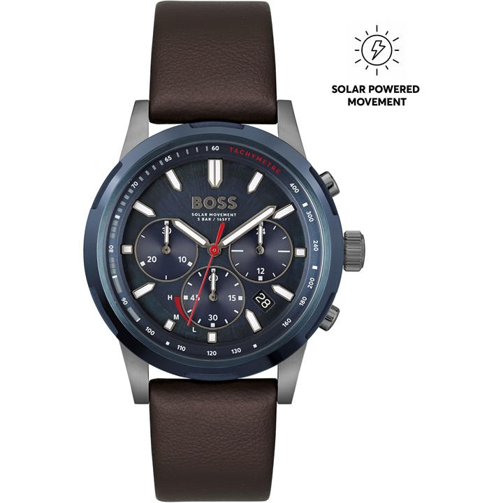Boss Men's Brown Solgrade Solar Powered Chronograph 44Mm Analogue Quartz Watch, Sports Direct