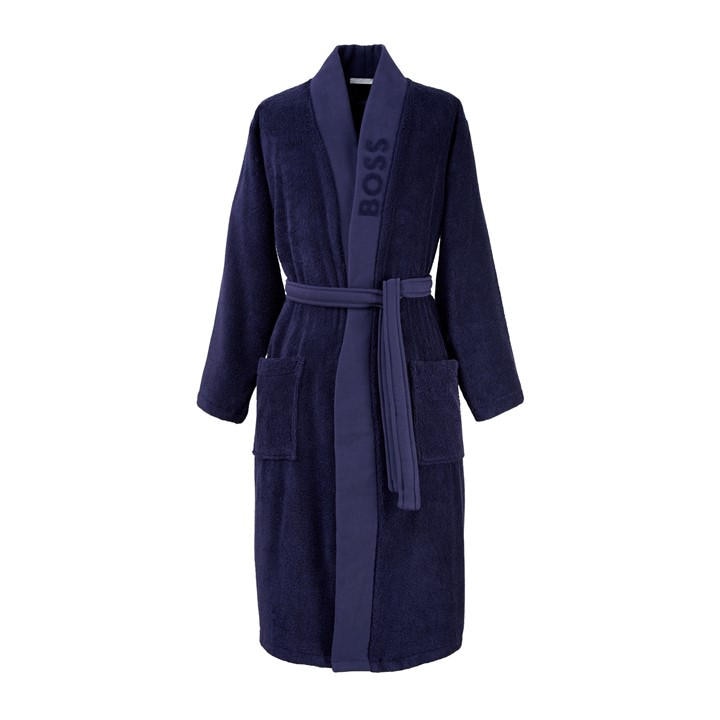 Boss Home  Blue Kimono Cotton Bathrobe in Size L, Sports Direct