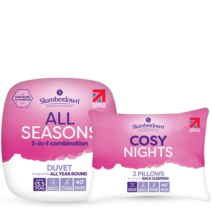 Slumberdown Cosy Nights 2 Medium Pillows, 13.5 Tog All Seasons Duvet - Image 4